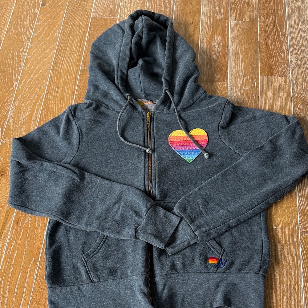 Great Condition Aviator Nation sold out Heart zip hoodie size XS Charcoal